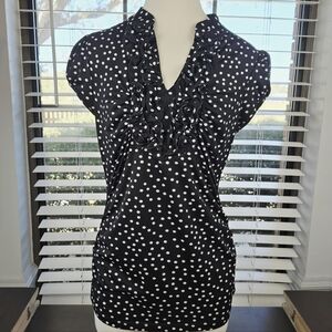 Heart Soul Black & White Polka Dot Ruffle V-Neck Blouse Medium